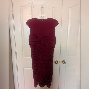 City Chic Ruched Midi Dress in Deep Burgundy